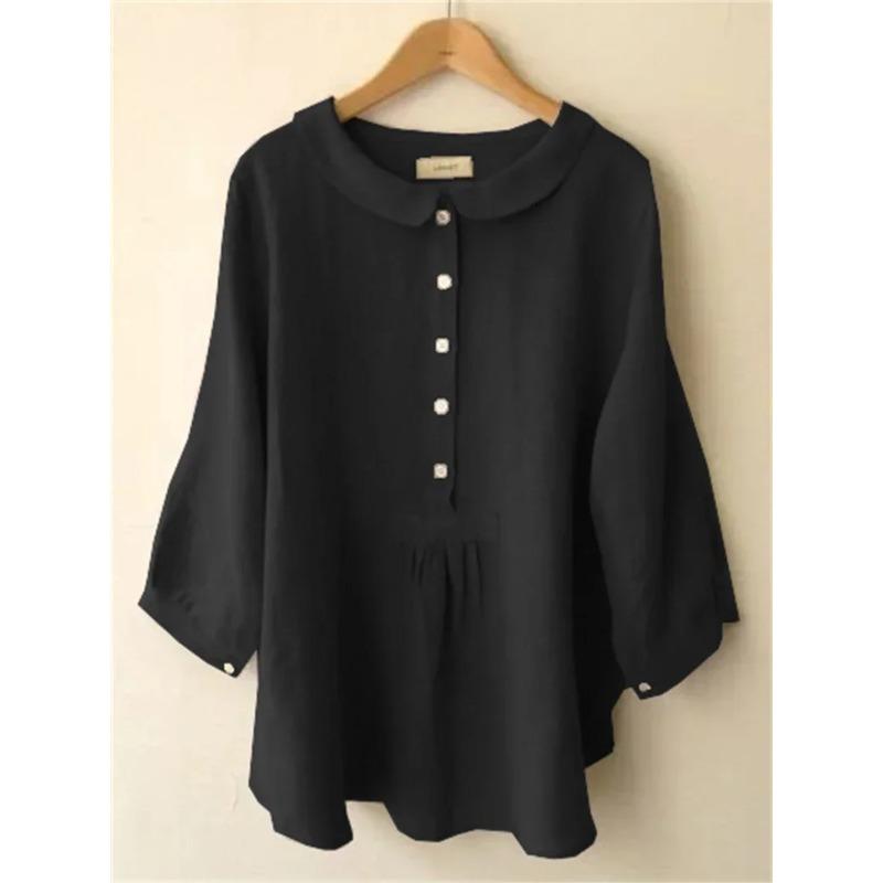 Korean Doll Neck Single Breasted Half Open Shirt Women Sweet Style Solid Color Sleeve Blouse