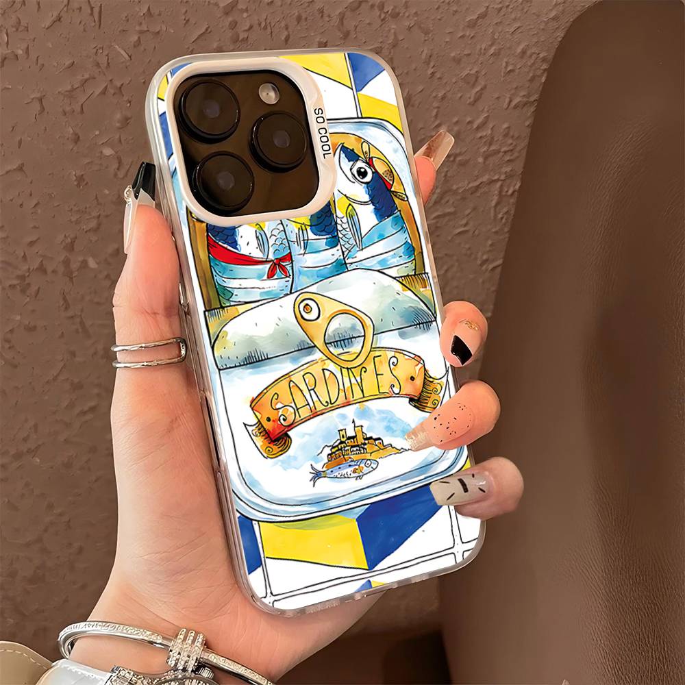 Sardines Fish Art Color Phone Case For IPhone 17 16 15 14 13 12 11 Pro Max Plus Pro Shell