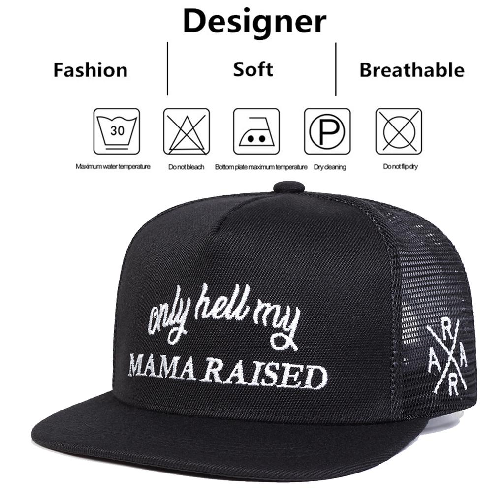 Unisex Only Hell My Mama Raised Embroidery Hip-hop Net Hats Spring Summer Outdoor Adjustable Casual Baseball Caps Sunscreen Hats
