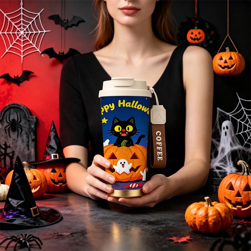 Halloween Coffee Cup 532ml Pumpkin Cat Ghost Candy MotifFlip Lid Coffee Cup Holiday Creative Cup Halloween Limited Cup Coffee Cup 532ml