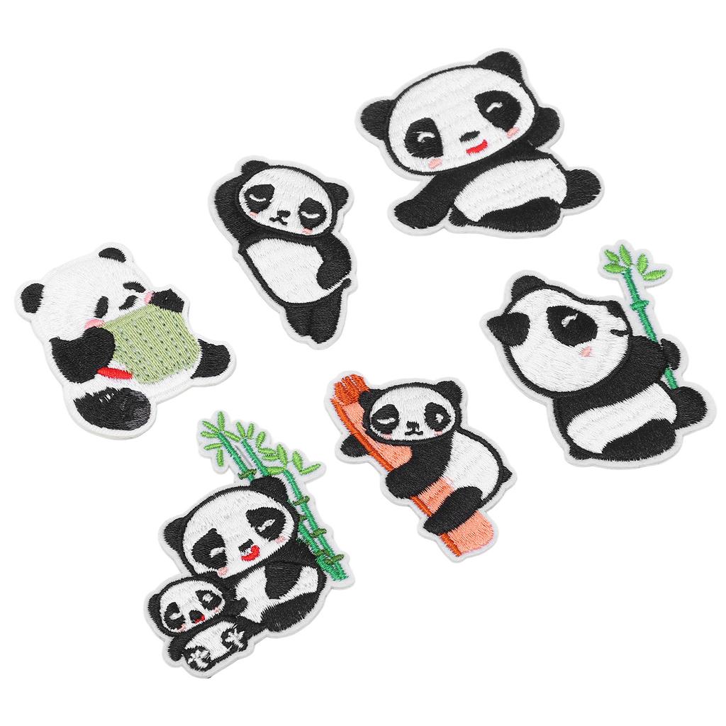 6Pcs Panda Embroidery Patch Shading Blemishes Damage Various Styles Panda Iron On Patches for DIY Craft Bag Shoe