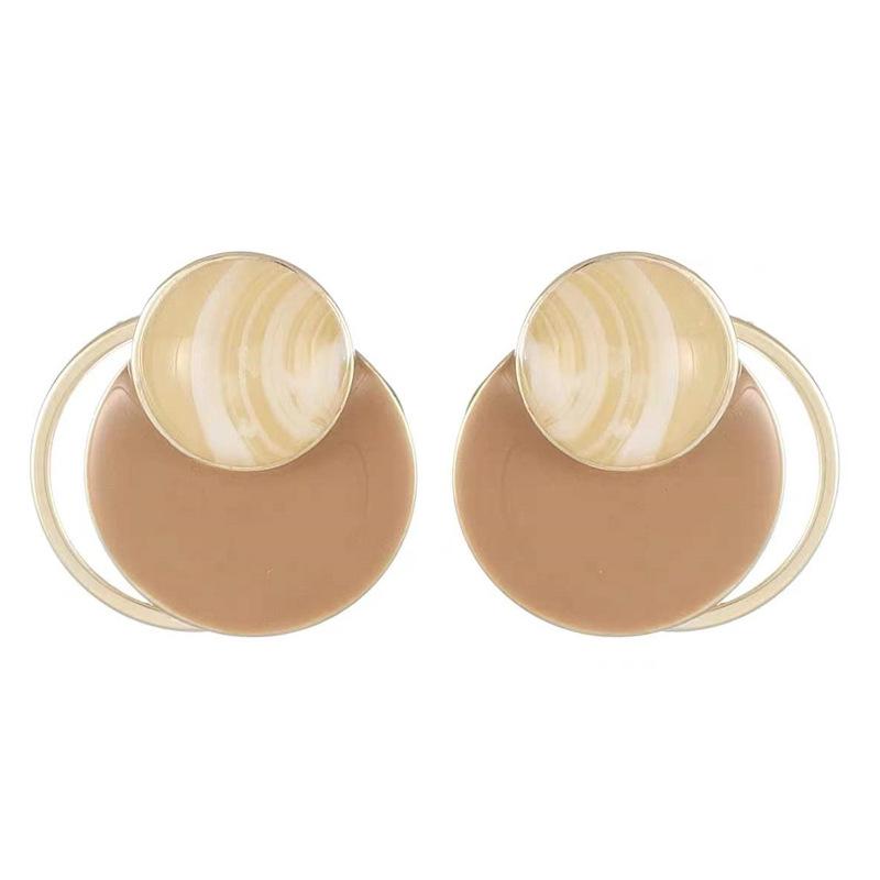 S Silver Needle Gentle Retro Style Amber Earrings Female Korean Personality Versatile Stud Earrings Geometric Earrings