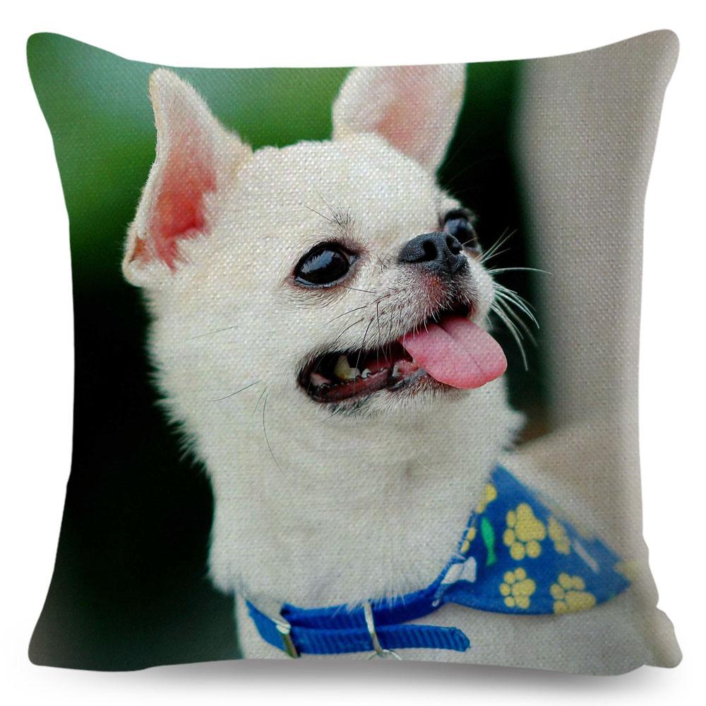 Cute Little Dog Chihuahua Cushion Cover Decor Lovely Pet Animal Pillowcase Polyester Throw Pillow Case for Sofa Home Car 45x45cm