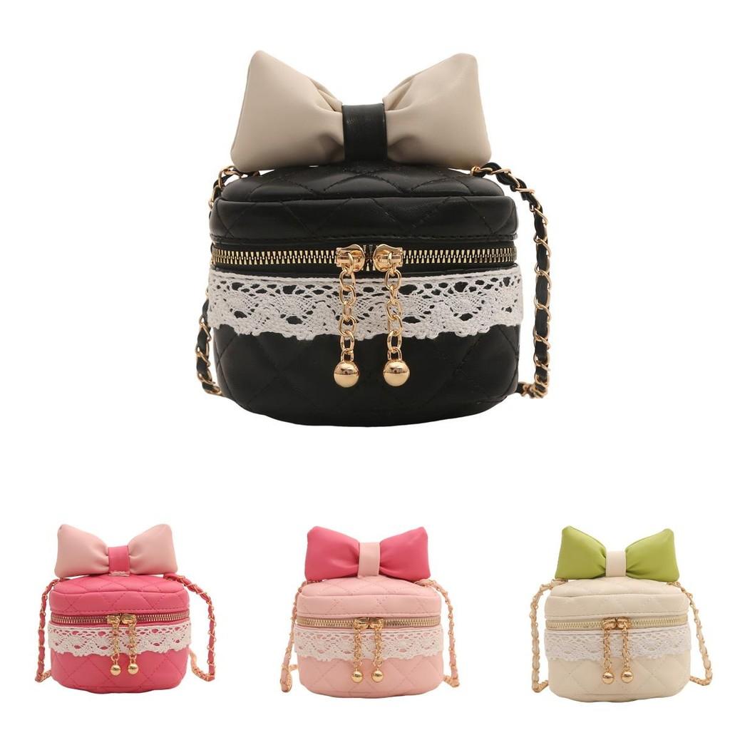 Border Bow Lace Childrens Shoulder Bag Pu Material Suitable For Matching Daily