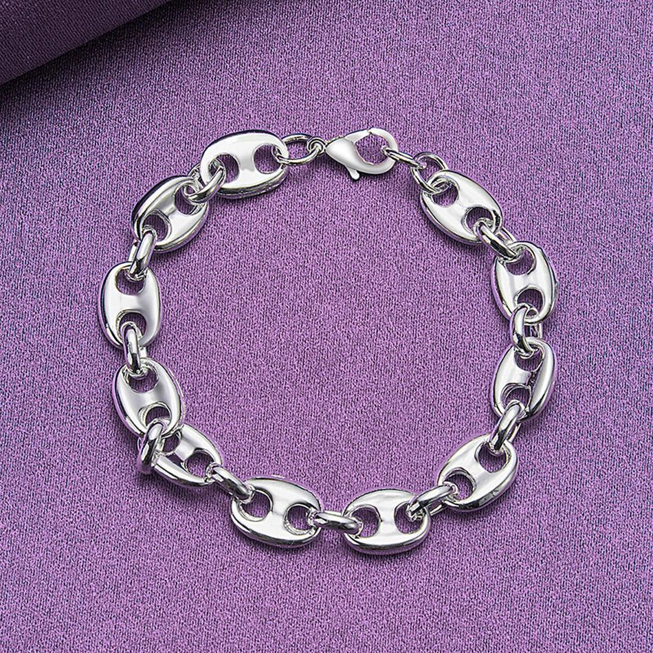 

CHSHINE 925 стерлингового серебра свиной нос цепочка браслет для женщин модные ювелирные изделия с подвесками 20CM 8inches