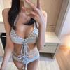 Sexy pure desire swimsuit women's striped bikini small breasts gather Korean ins new vacation bikini
