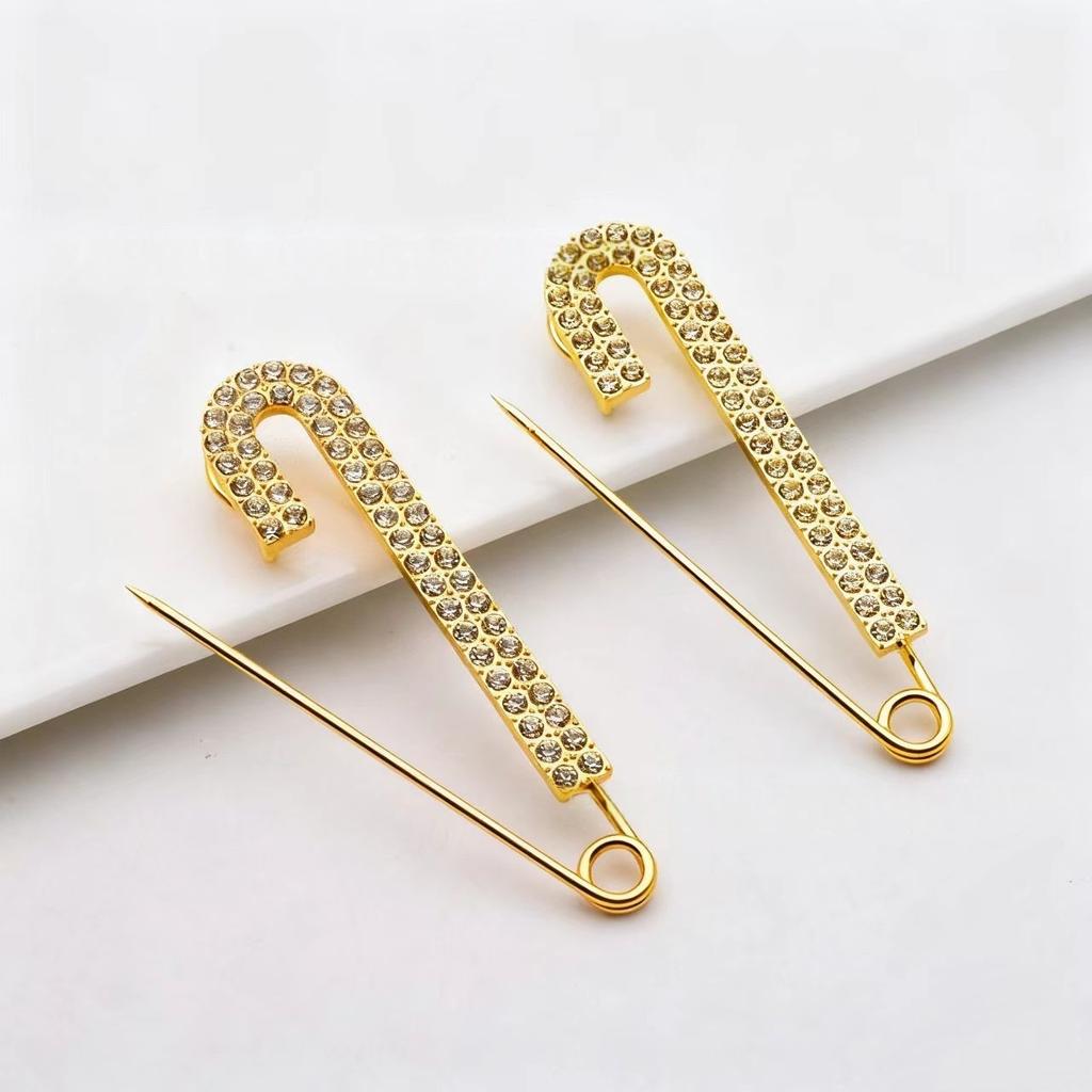Luxury Elegent Gold Color Crystal Zircon Pins Fashion Women Rhinestones Brooches Safety Metal Pin Shawl Scarf Jeans Buckle Party