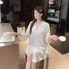 Pajamas Women's Summer Ice Silk Shirt Skirt Short Sleeve Loose Korean Sequins Sweet Premium White Internet celebrity Thin
