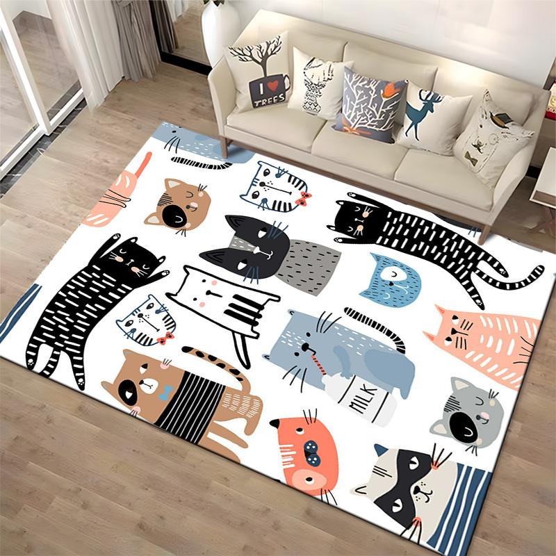Cartoon Cat Pattern Area Rug - Cute Cats with Striped and Playful Designs" Suitable for use as an anti-slip1 for1room and bedroom sofas
