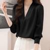 Damen Elegantes Hemd V-Ausschnitt Chiffonbluse Locker Lässig Langarm Bürohemd Schick Weiblich Party Pullover Oberteil Herbst