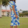 Ladies Summer Fashion Casual Floral Print V-Neck Short Sleeve Pocket Dress