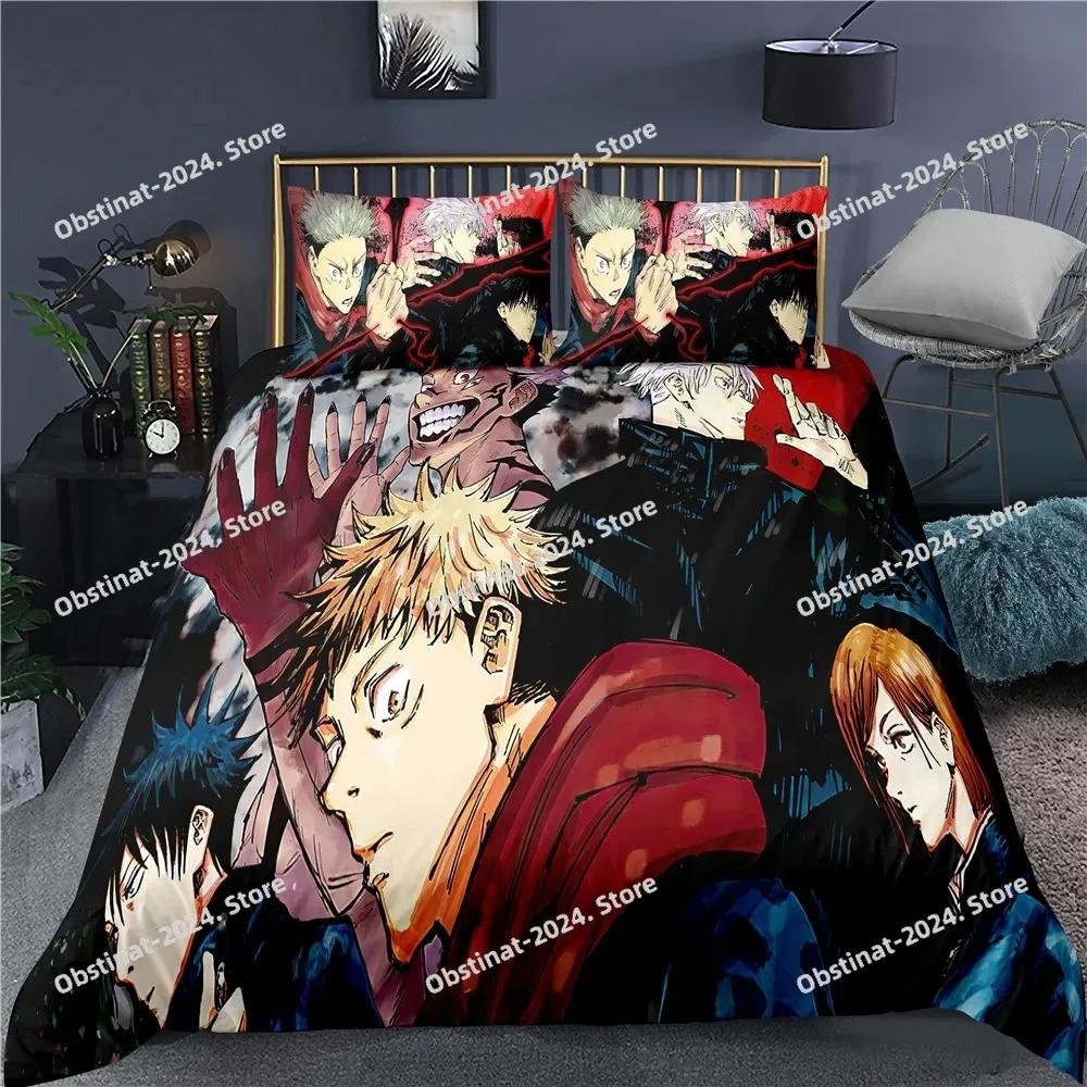 Jujutsu Kaisen Bedding Set Japan Anime Printed Bed Set With Pillowcase Bed Duvet Cover Soft Single Double Queen Super King Size