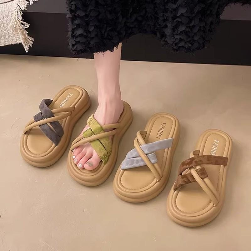 New summer new leopard print cross daily versatile casual temperament simple outer wear thick-soled comfortable slippers