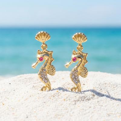 Orecchini Pendenti a Forma di Cavalluccio Marino in Smalto Blu Semplici per Donna alla Moda Strass Animali Orecchini Cavalluccio Marino Gioielli Estivi Regali