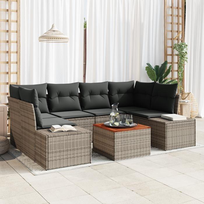 VidaXL Ensemble de canapé de jardin 7 pièces avec coussins Gris Rotin Synthétique Acacia 3347909