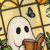 Window Suncatcher Decoration Halloween Ghost Reading Sun Catcher, Stained Glass Style Hanging Double-sided Translucent Ornament, Cute for Home Garden