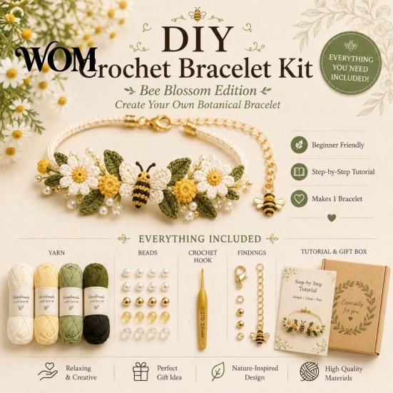 Natural Aesthetic Crochet Patterns DIY Bracelet Kit, Flower Craft Set with Beads, Creative Hobbies for Relaxation Floral Making Kit Beginners,