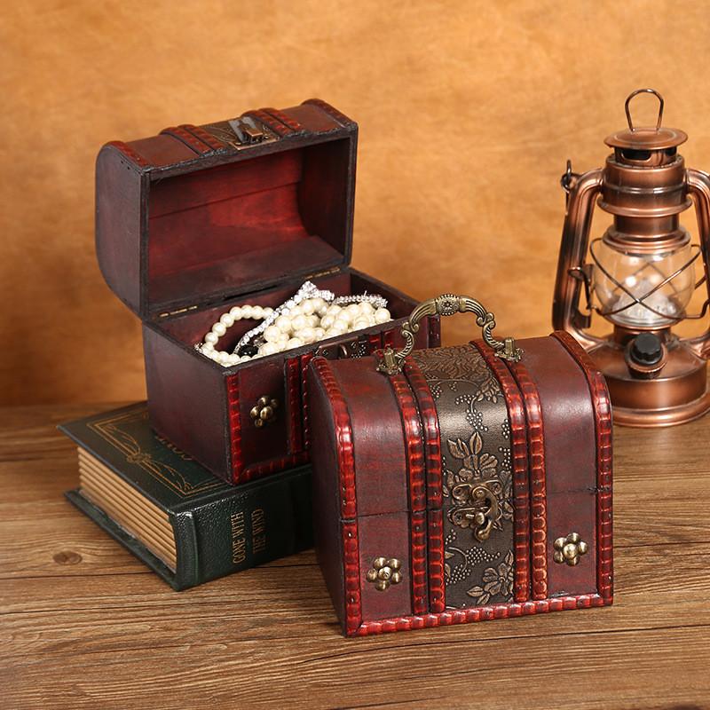 Wooden Box Jewelry With Lock For Dustproof Storage And Home Vintage Decoration