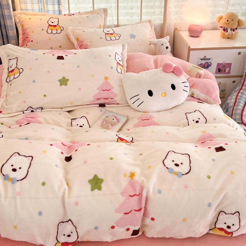 Winter Thickened Milk Fleece Bed Four-piece Set New Coral Fleece Flannel Single Quilt Cover Bed Sheet Three-piece Set Bedding