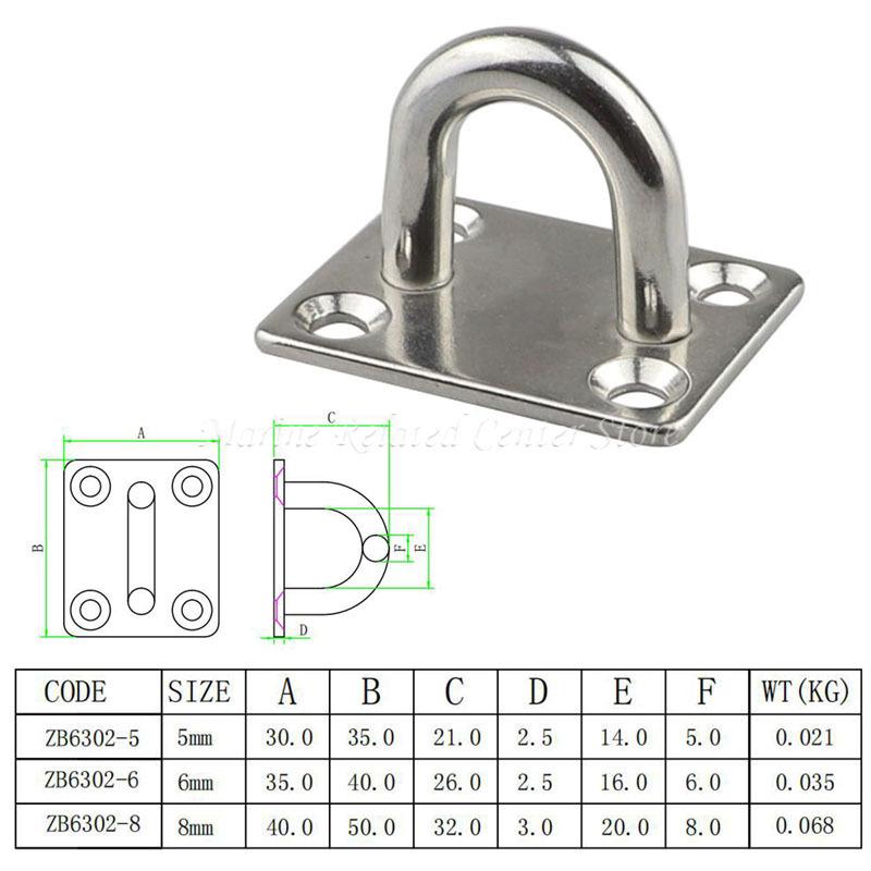 M5 M6 M8 Pad Eye 316 Stainless Steel Plate Hook Fixed Deck Door Buckle Heavy Duty Ceiling Mount Hanger for Yachts Boats Oval