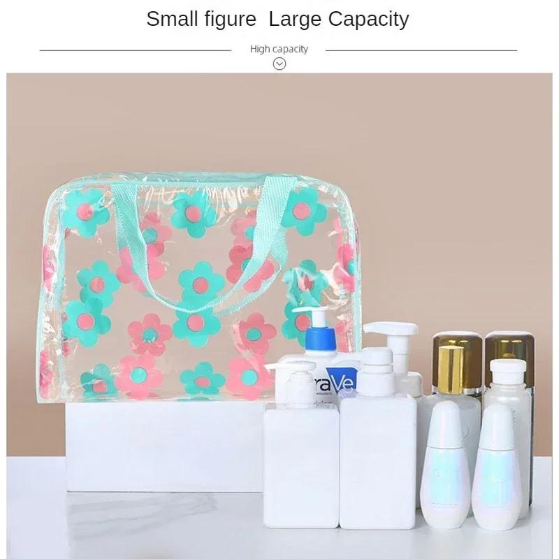 PVC Transparent Makeup Bags Portable Women's Floral Waterproof Cosmetic Bag Travel Washing Toiletry Shower Storage Pouches