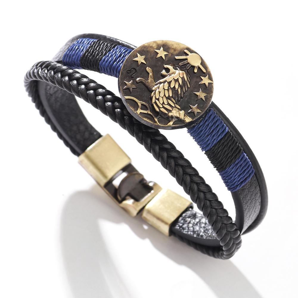 JMXD 12 Zodiac Punk Style Studded Leather Bracelet Hand-Woven Rope Zodiac Band Fashion Accessory Unisex Gift
