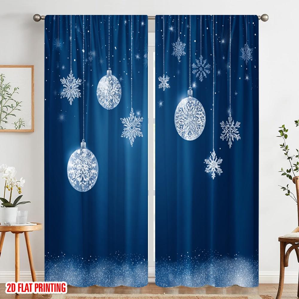 2pcs,2D Plane Printing Creative Curtains White Snowflake Durable Polyester (without Rod) Decorations Outdoor Perfect for