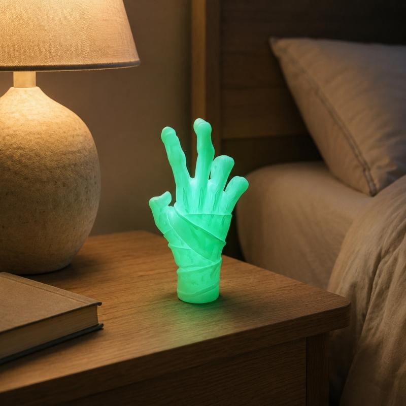 Window Sill Hand Figure, Seasonal Display Piece With Night Shine Finish, Stable Base, and Shelf to Corner Placement for Home or Party Use