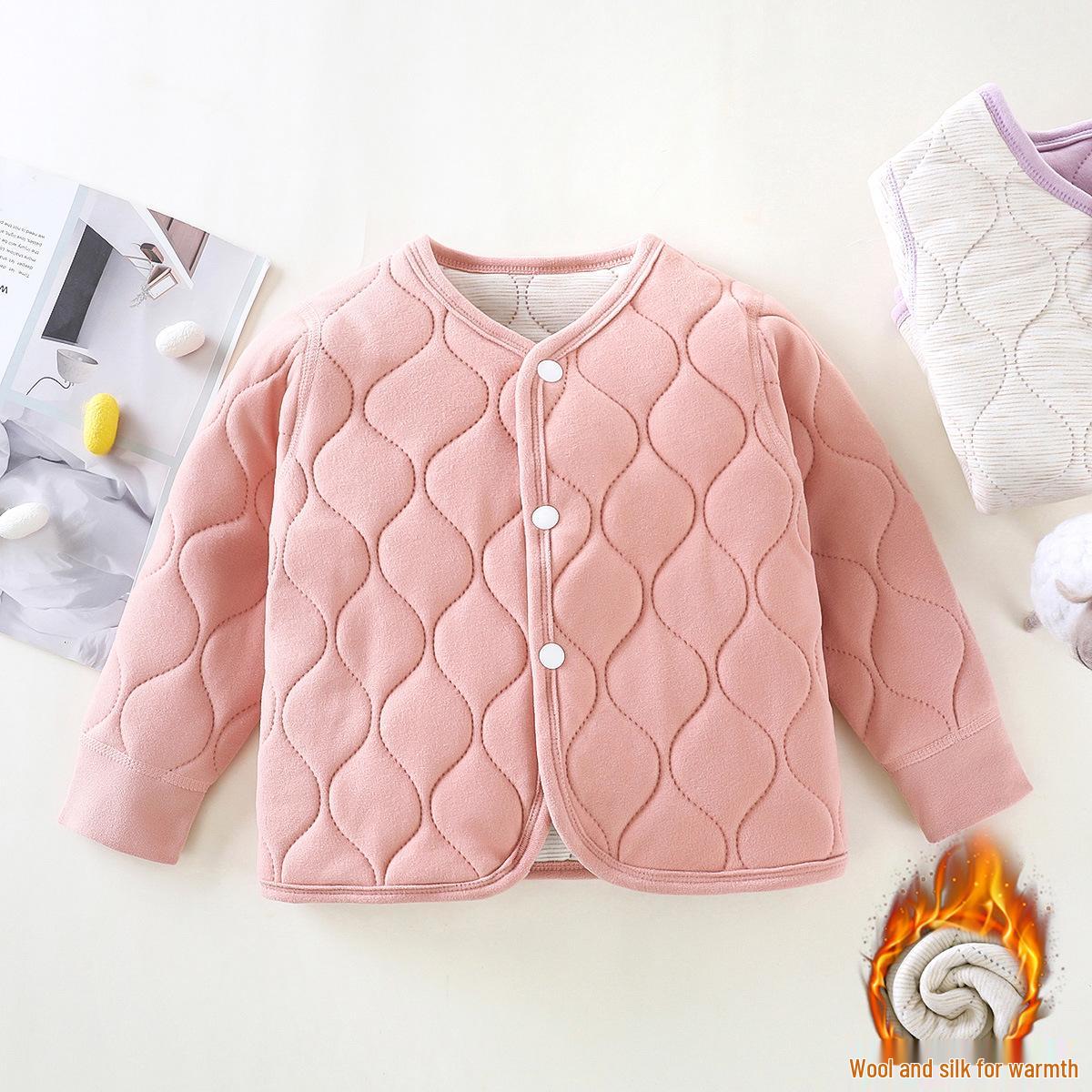 Dreilagige gesteppte Schuljacke für Kinder - Warmer Herbst-/Winter-Baumwollmantel für Jungen und Mädchen 80 cm white