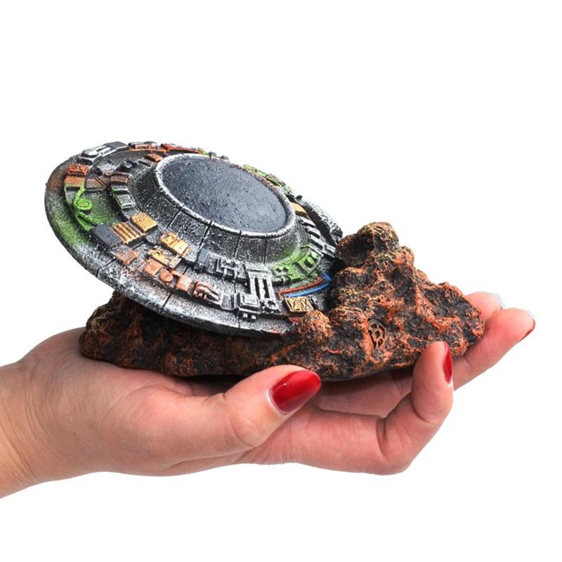 Sunken Spaceship Aquarium Decorations UFO Ornaments Resin Material Betta Hideout for Small Medium Fish for Tank