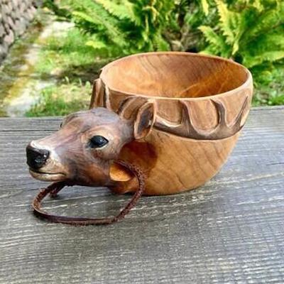 Water Mug Hand Carved Fox Crafted Nordic Style Animals Head Image Cup Home