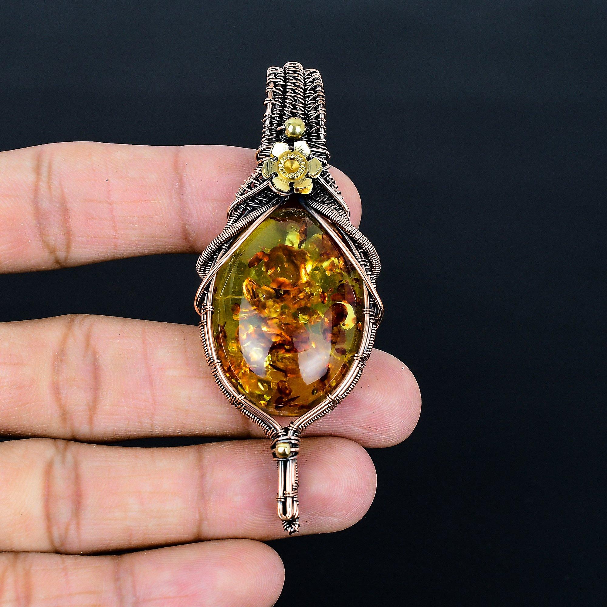 

Amber Pendant, 999 Copper Wire Wrapped Pendant, Handmade Gemstone Pendant Jewelry, Gifts For Wife Brand New Pendant 2.55 Inches