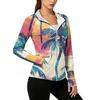 Women's Lightweight Zip-Up Hoodie with Hood and Pockets Hawaiian Print Long Sleeve Sun Protection Jacket for Outdoor Activities