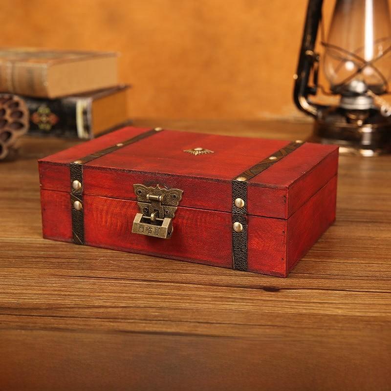 Gray Wooden Vintage Storage Box With Lock For Jewelry Organizer Decoration Home
