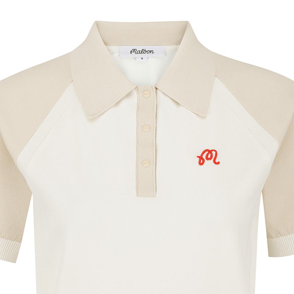 MALBON GOLF Women'S Knit Jersey Hybrid Collar Top Cream (Woman)