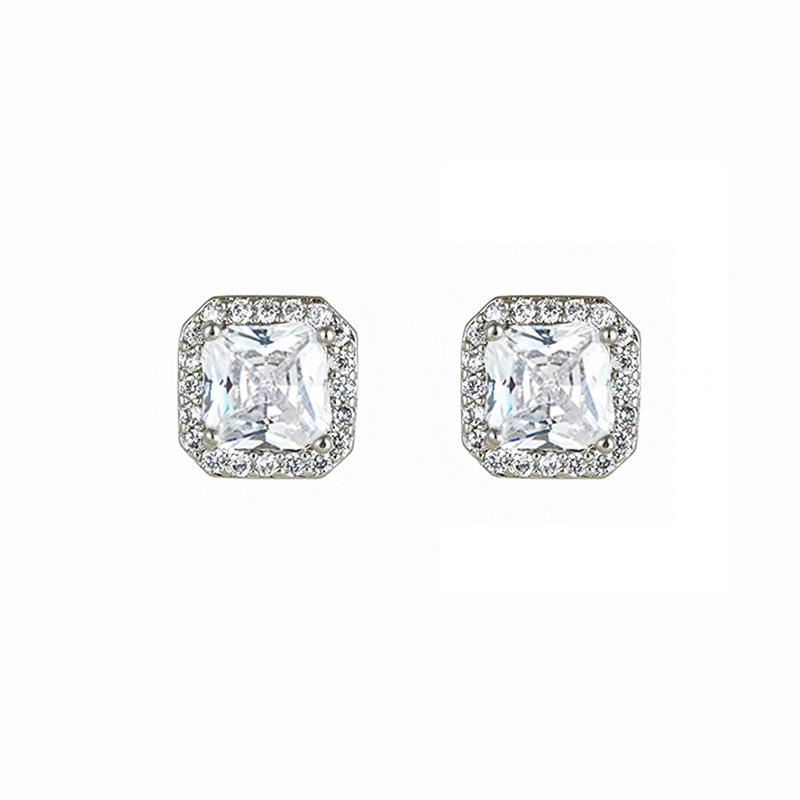 Runxin 50-Point Sugar Cube Earrings for Women with Sparkling Micro-Inlaid Zircon