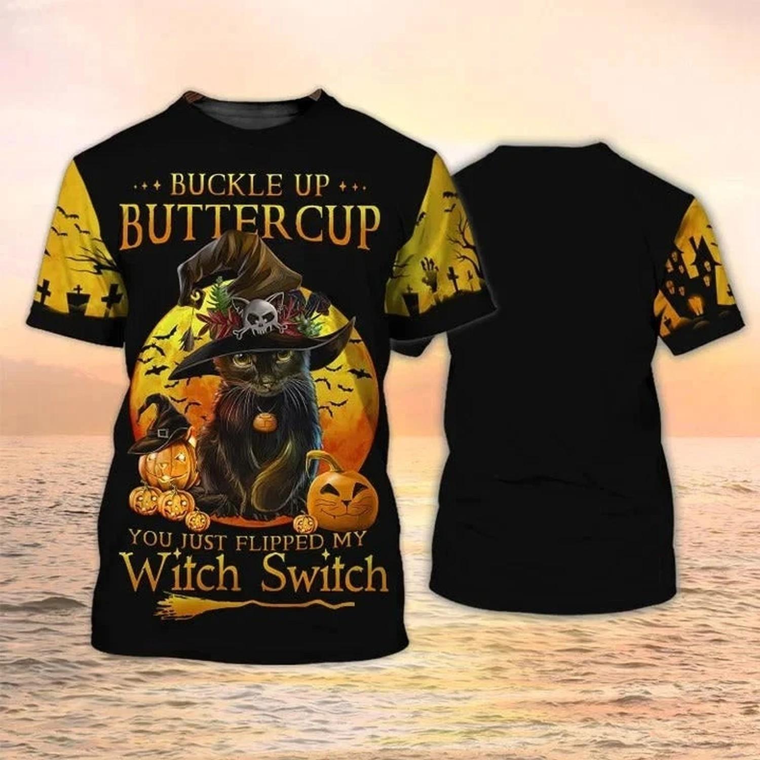 3D Funny Witch Cat Halloween T shirt Halloween Tee Shirt S