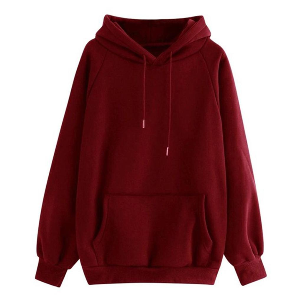 Women's Fashion Casual Solid Color Hooded Loose Fleece-Lined Thick Long Sleeve Sweatshirt