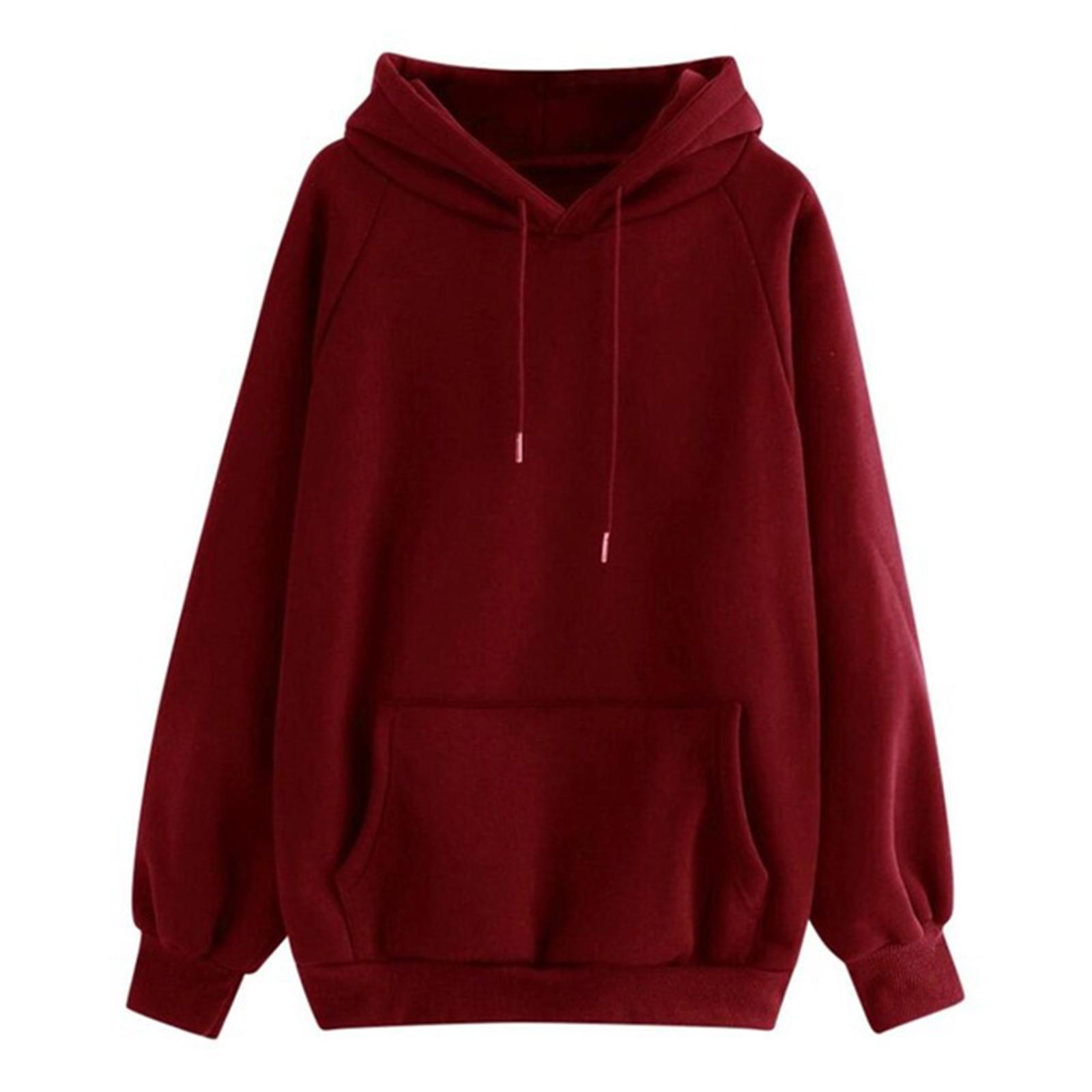 

Women s Fashion Casual Solid Color Hooded Loose Fleece-Lined Thick Long Sleeve Sweatshirt S