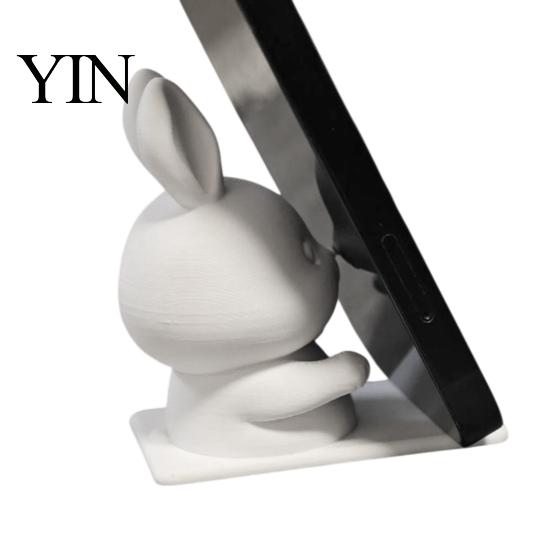 White Rabbit Cell Phone Dock Cute Bunny Holder, 3D Printed Animal Mobile Stand, Stable Smartphone Support for Watching Movies Desktop Holder