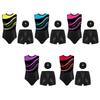 Collant de Ginástica Sem Mangas para Meninas Gola Redonda Estampa Color Block Conjunto de Dança Shorts Mini com Bolinhas Metálicas Conjunto de Faixa de Cabelo