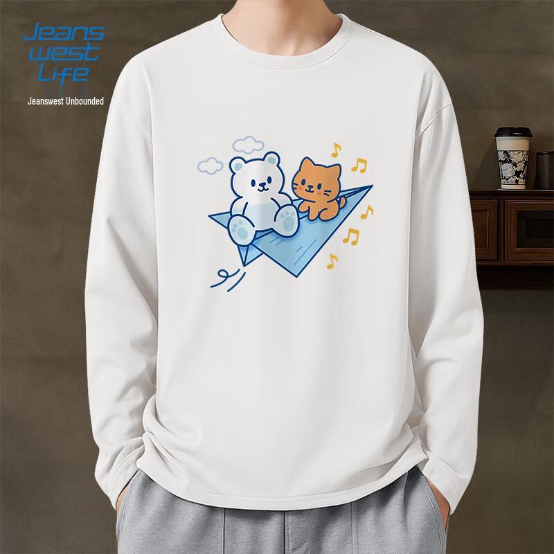 JEANSWEST LIFE Men's Cotton Long Sleeve T-Shirt - JZS Bear & Cat Graphic