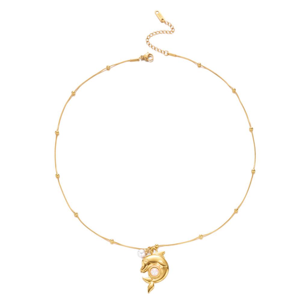 Oceanic Style Stainless Steel Necklace With Pearl And Sun Motif For Vacation Look