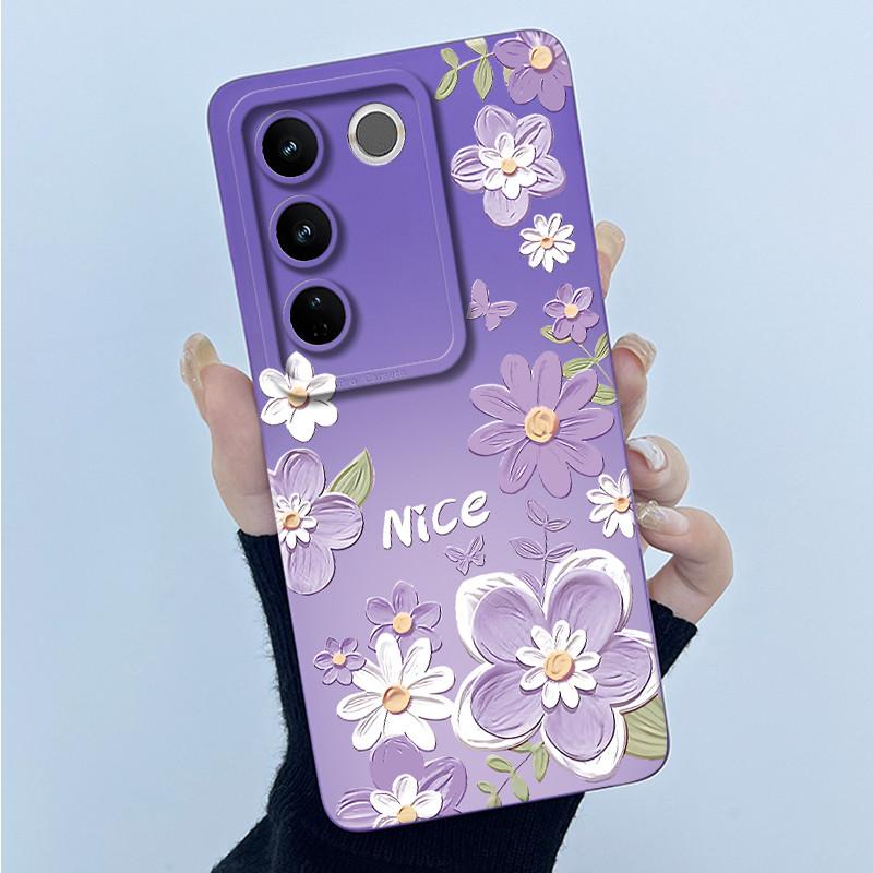 For VIVO V27 V29 5G Phone Case V25E LATAM V27E V29E Cover Fashion Simplicity Flower Soft Liquid Silicone Protective Shell Fundas