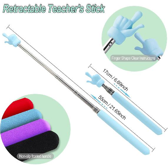 2 Pcs Telescopic Teacher Pointer Stick, Retractable Finger Pointer for Classroom Teaching, Extendable Pointer for Kindergarten and Elementary