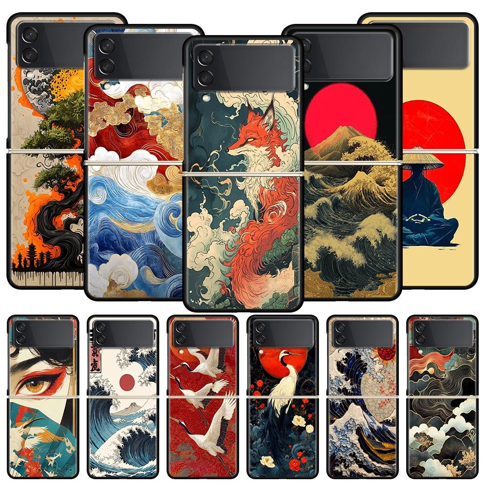 Japanese Style Art Japan Phone Case For Samsung Galaxy Z Flip3 Flip4 Flip5 Case Shell For Z Flip 3 4 5 6 7 Hard Folding Cover