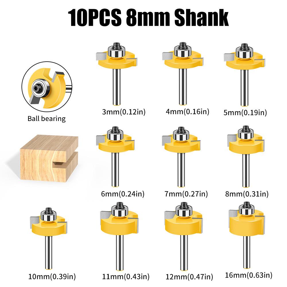 8 Handle Double Edge Ball T-Knife Bearing Slotting Knife Inch Woodworking Milling Kit T-Slotted Knife
