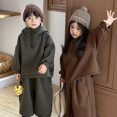 Children's Winter One-piece Fleece Hooded Sweater for Men and Women Baby Thickened Sweatpants Two-piece Suit