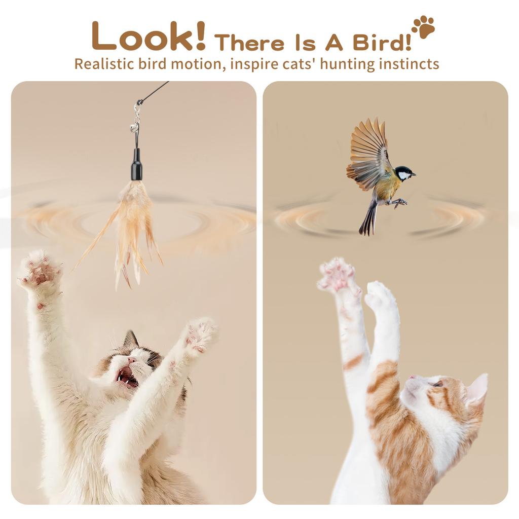 Feather Teaser Cat Toy Flying Feather Cat Catcher with Extra Long 34.5" Wand and Small Bell Fun Exerciser Playing Toy for Kitten