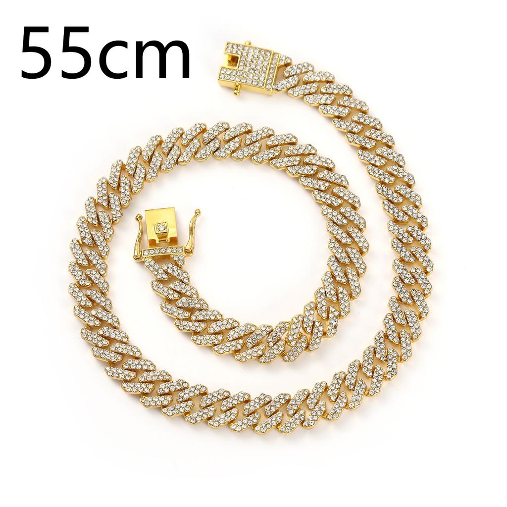 Cuban Chain, 12mm, Diamond Shaped, Men's and Women's Necklace, Rhinestone, Button, Sweater Chain, Light Luxury and High-end Feel, Hip-hop Style